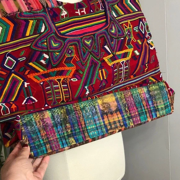 Guatemalan Colorful Geometric embroidery Tote Bag - Picture 6 of 15
